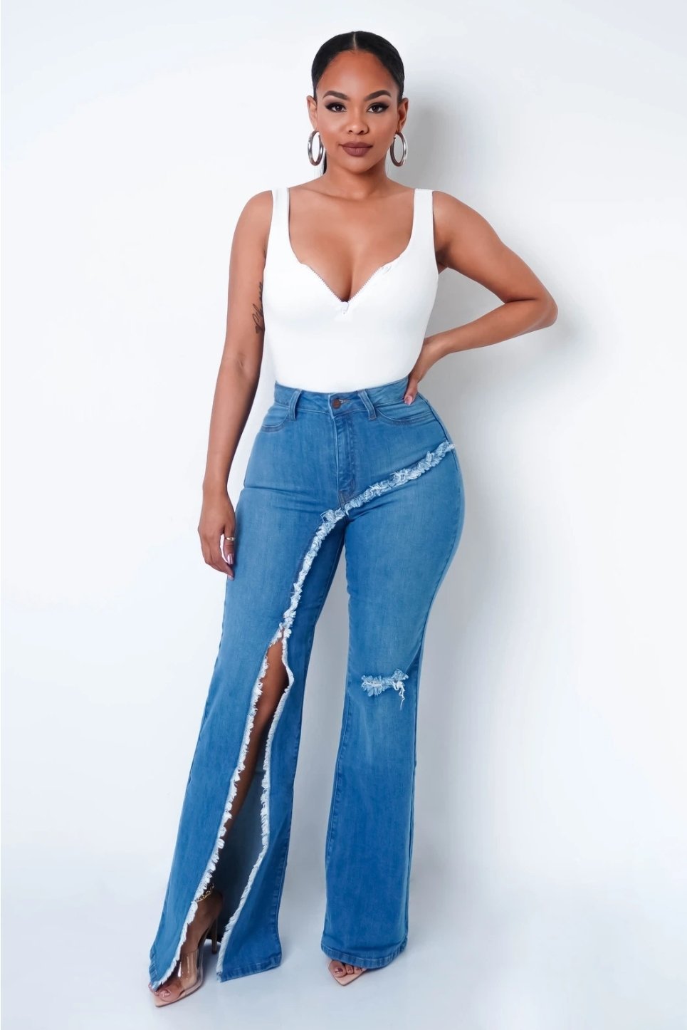 Women Ripped Flared jeans Pant