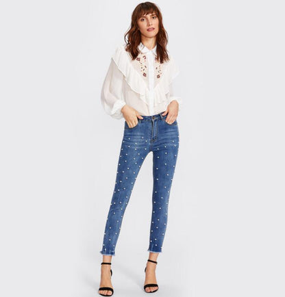 Pearl Beaded Foul Casual Jeans