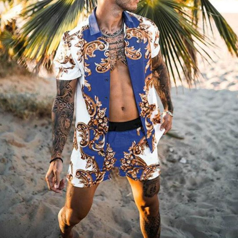 Floral Shirt Beach Two Piece Suit New Fashion Men Sets
