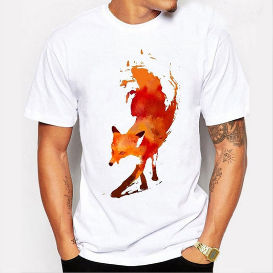 Round Neck Short-Sleeved Fox Print T-Shirt