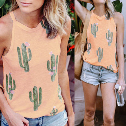Casual Cactus Print Women Top